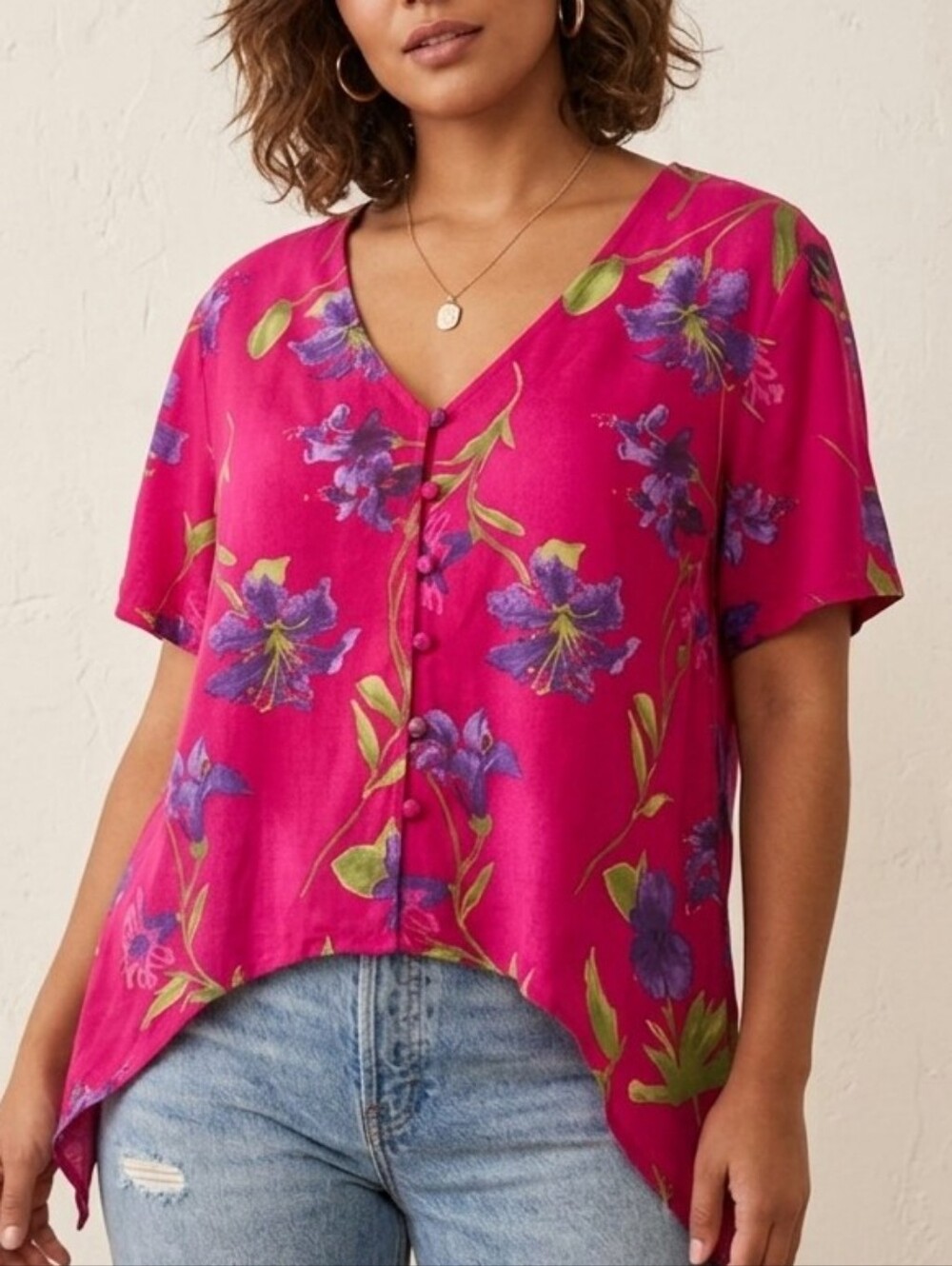 Floral Pink and Purple Women's Top